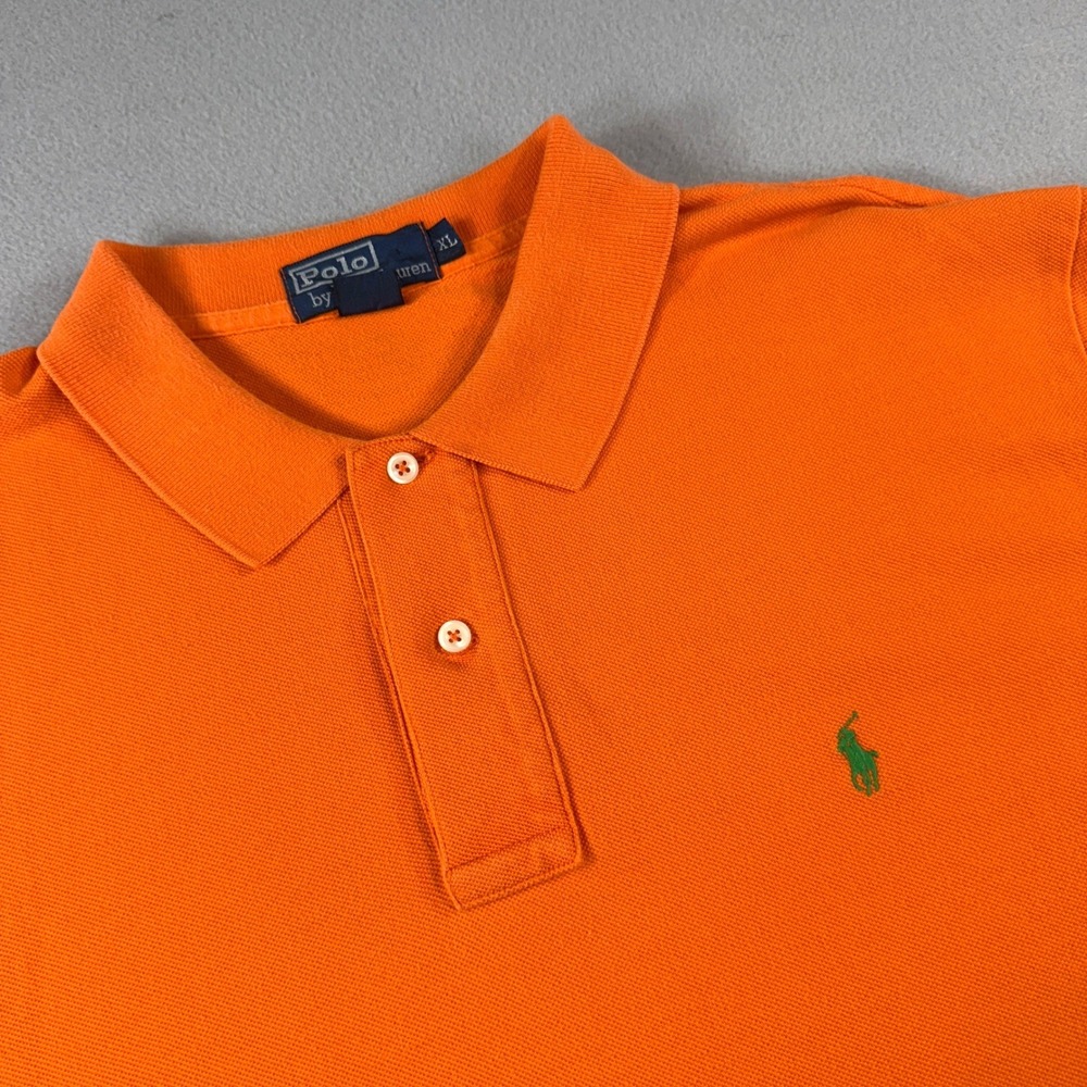 Polo Ralph Lauren Vintage 90s Polo Shirt Mens Short Sleeve Pique Pony Orange XL